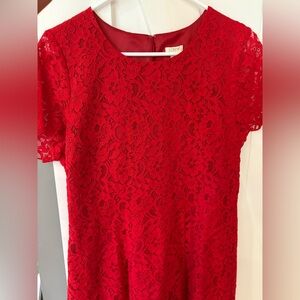 J.Crew red lace dress at knee